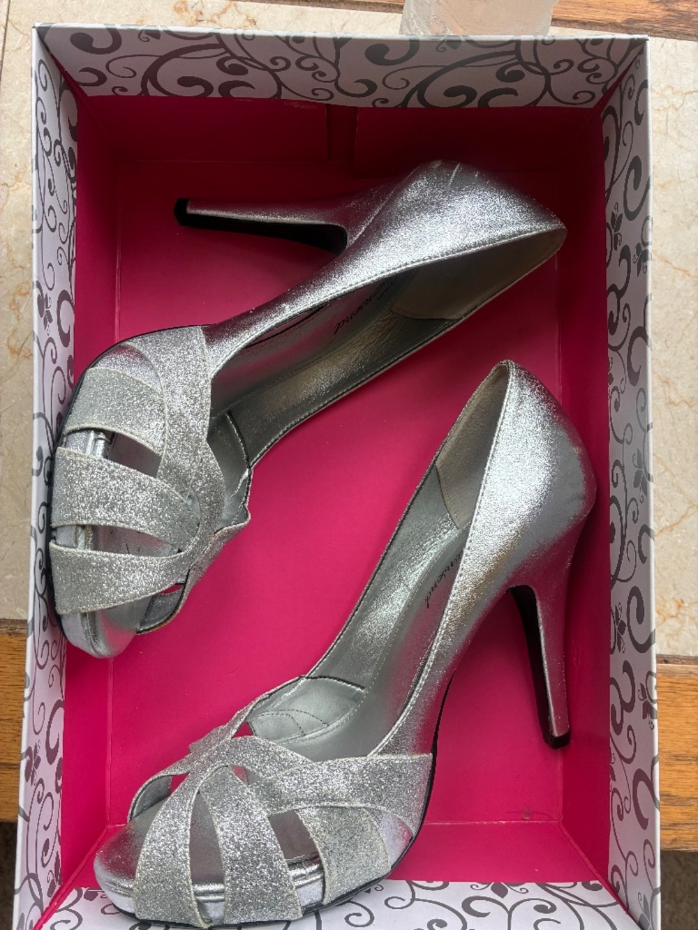 Silver sparkly heels